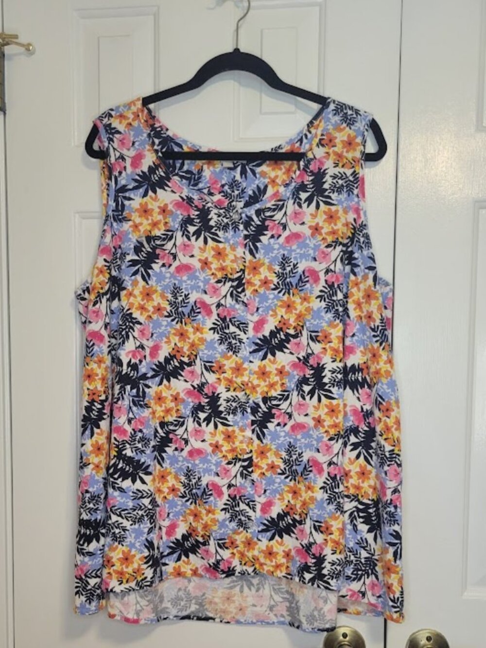 Woman Within Floral Linen Blend High Low Tunic Top 1X 22/24